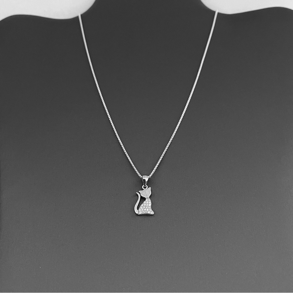 Sterling Silver Small CZ Cat Necklace, Kitty Cats, Silver Chain, Pet Animals